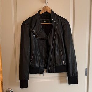 DKNY Black Soft Real Leather Moto Jacket Small